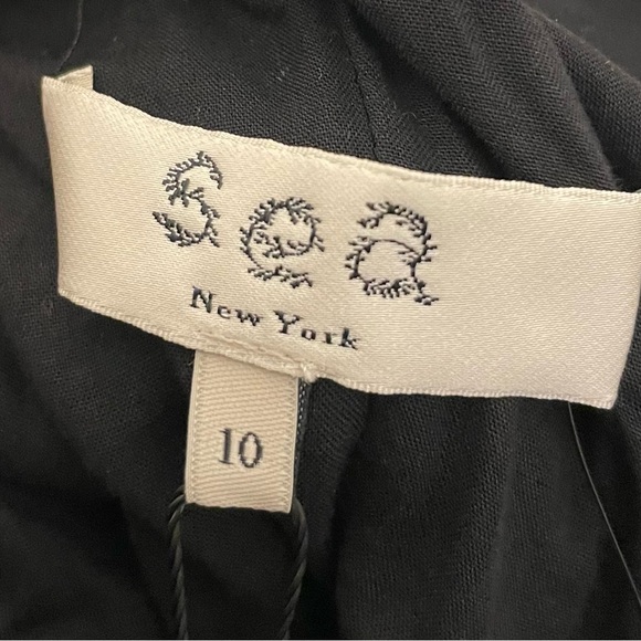 Sea New York Black Smocked Midi Dress Size 10 Designer V-Neck Short Sleeve woman - Picture 2 of 6